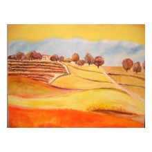Frans landschap, 50 bij 60 cm, acryl op doek, in opdracht 2009