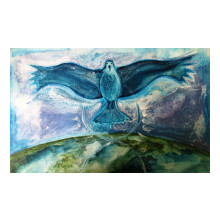 Blauwe adelaar, acryl op papier 30 bij 40 cm 2016, te koop
